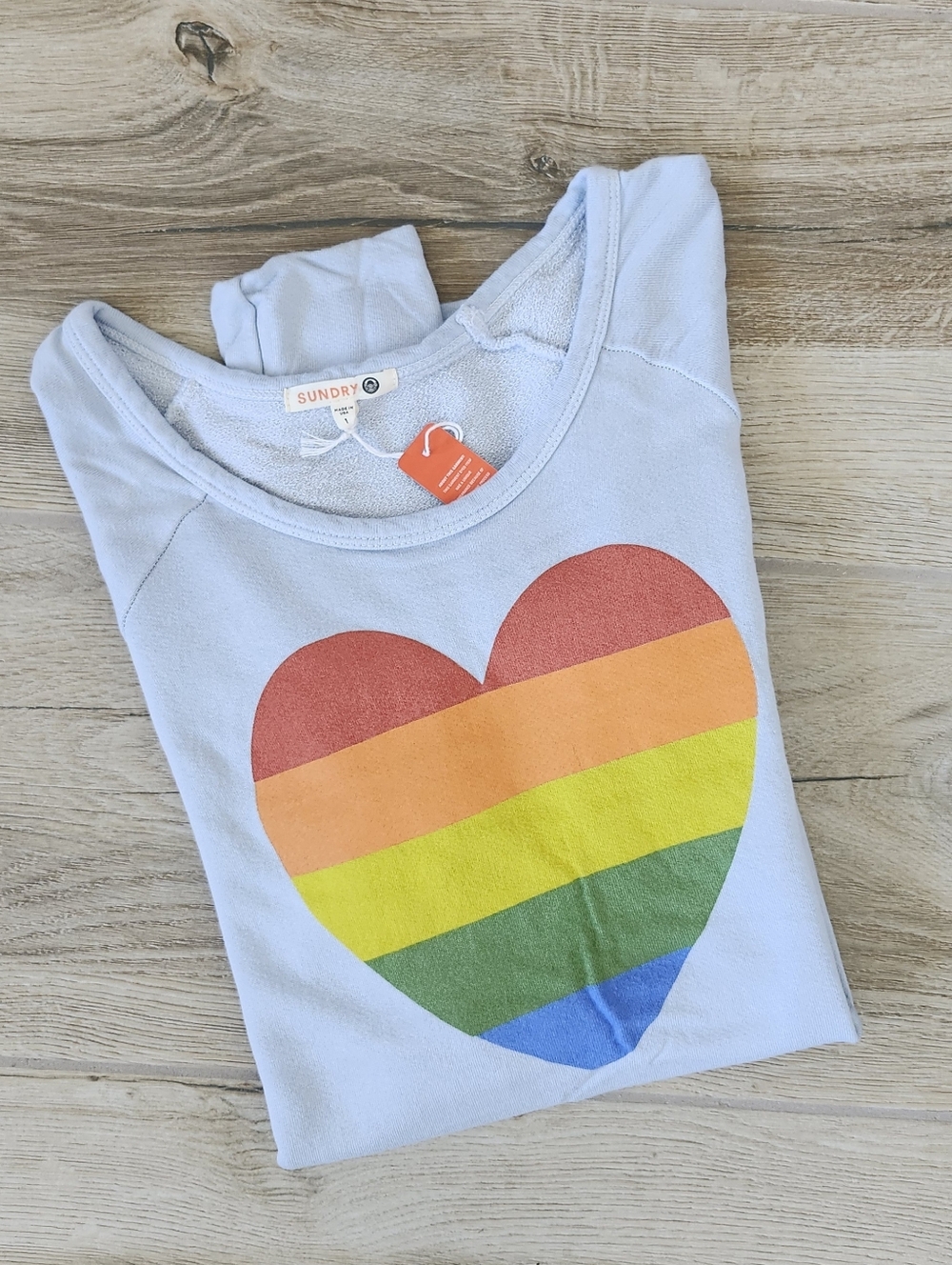 Sundry By Anthropologie Light Blue Multi-colored Heart Sweatshirt Size (1-2) S/M